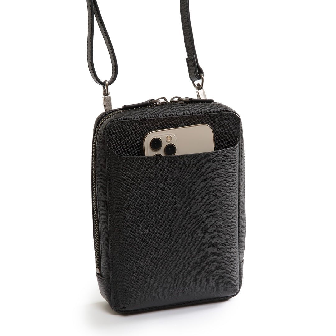 Evoon みがるスマホポーチレザー・ブラック/ダークブラウン【送料無料・3営業日以内に発送】 - Evoon