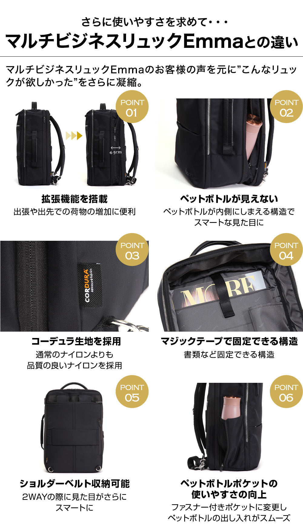 Evoon マルチビジネスリュックEmma2.0・容量19L～拡張時25L【予約受付
